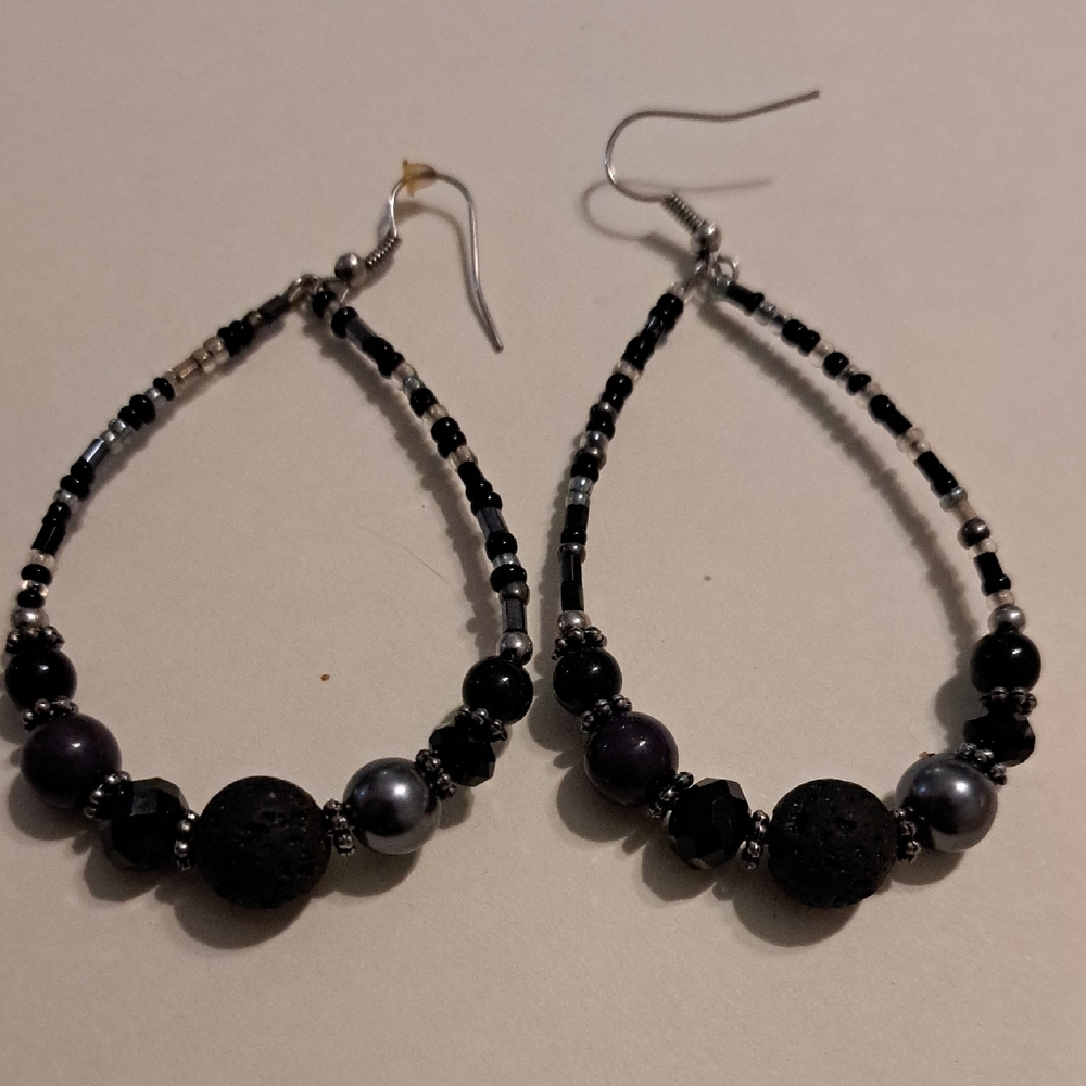 Elegant Black and Silver Beaded Earrings